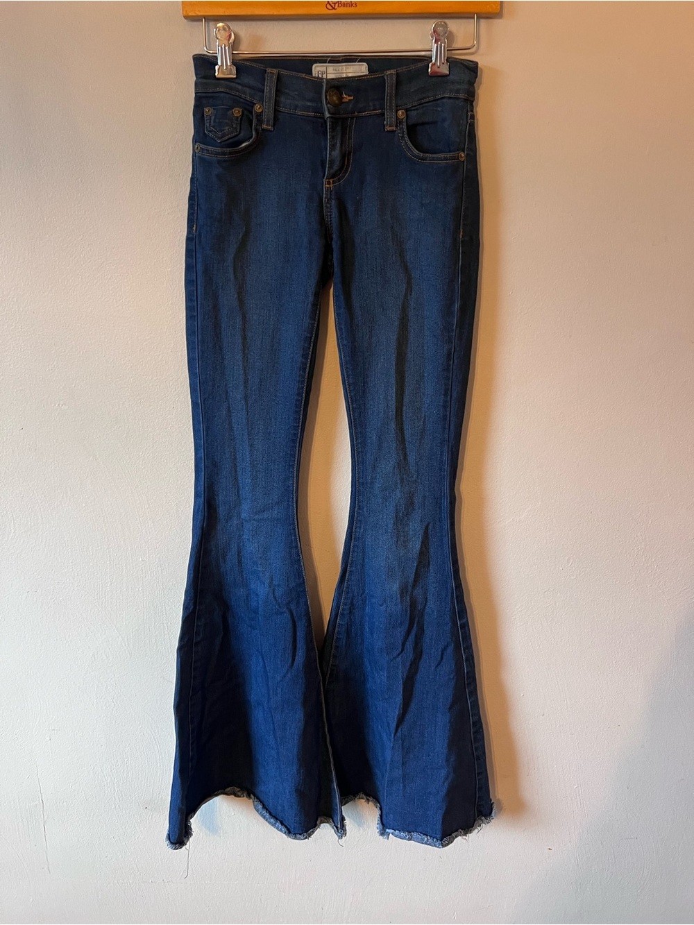 Free People Dark Blue Flare Jeans with Raw Hem